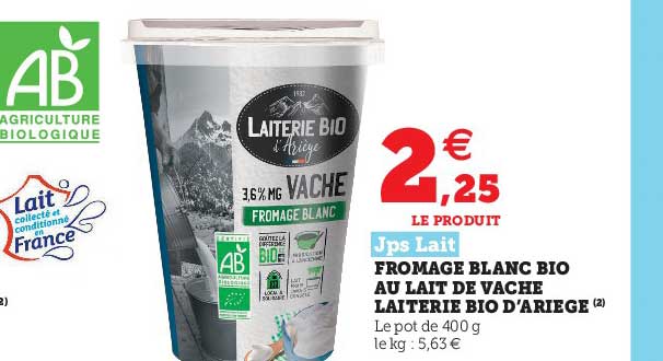 fromage blanc bio au lait de vache laiterie bio d'ariège jps lait