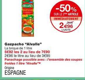 gazpacho alvalle -50% sur le 2ème article immédiatement