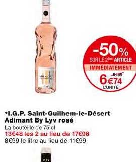 i.g.p. saint-guilhem-le-désert adimant by lyv rosé -50% sur le 2ème article immédiatement