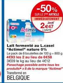 lait fermenté au l.casei actimel nature 0% -50% sur le 2ème article immédiatement
