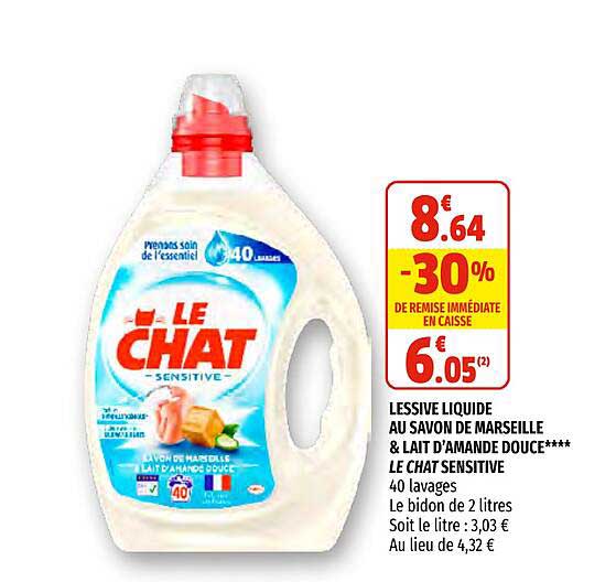 lessive liqudie au savon de marseille & lait d'amande douce le chat sensitive