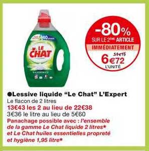 lessive liquide le chat l'expert -80% sur le 2ème article immédiatement