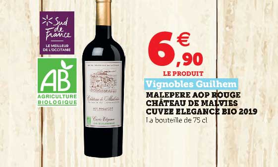 malepère aop rouge château de malvies cuvée élegance bio 2019 vignobles guilhem