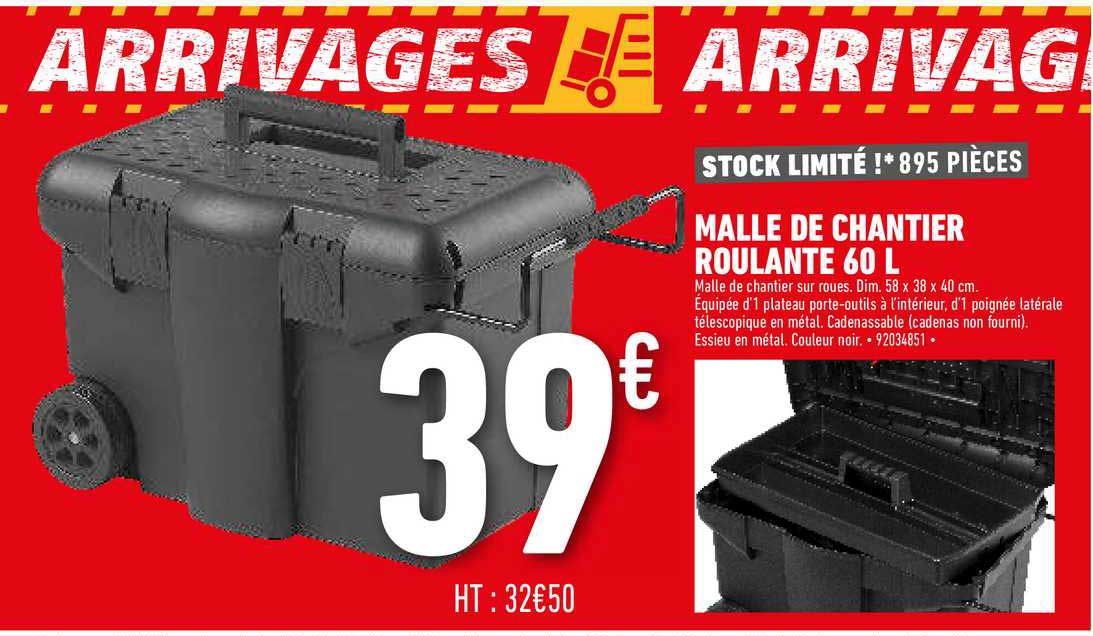 malle de chantier roulante 60 l