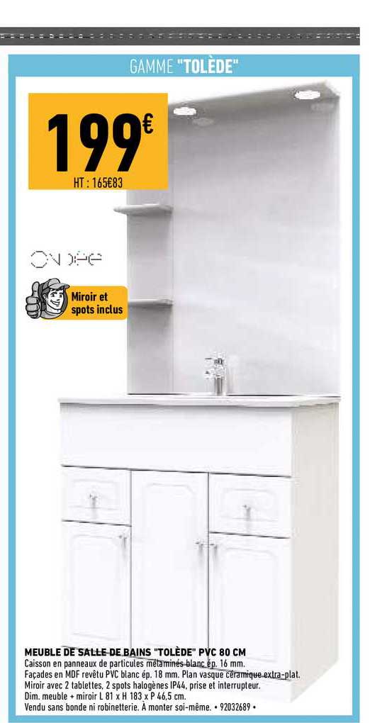 meuble de salle de bains "tolède" pvc 80 cm