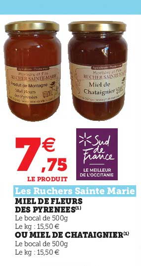 miel de fleurs des pyrénées ou miel de chataignier les ruchers sainte marie