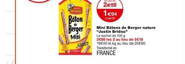 mini bâtons de berger nature justin bridou