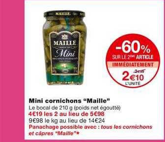 mini cornichons maille -60% sur le 2ème article immédiatement