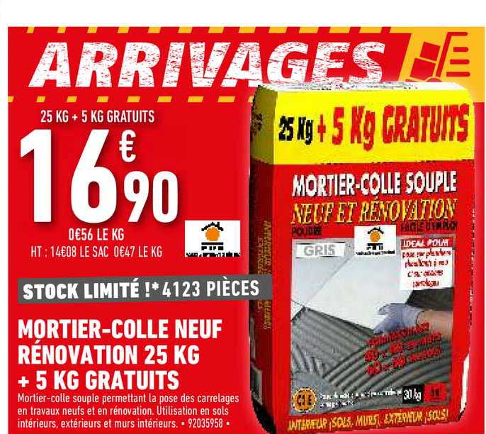 mortier-colle neuf rénovation 25 kg + 5 kg gratuits