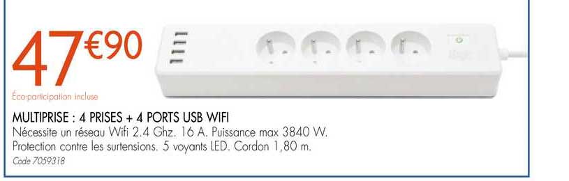 multiprise : 4 priese + 4 ports usb wifi