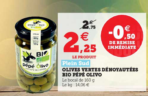 olives vertes dénoyautées bio pépé olivo plein sud