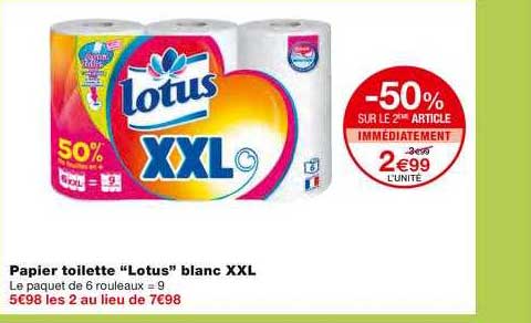papier toilette lotus blanc xxl -50% sur le 2ème article immédiatement