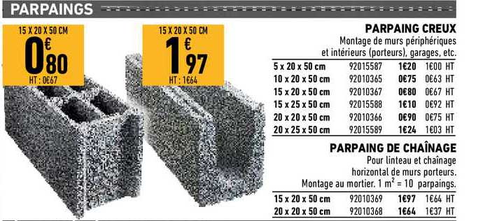 parpaing creux, parpaing de chaînage