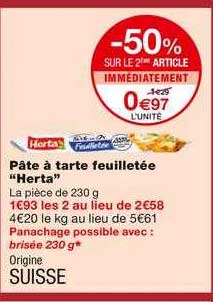 pâte à tarte feuilletée herta -50% sur le 2ème article immédiatement