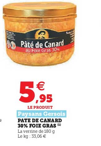 pâte de canard 30% foie gras paysans gersois
