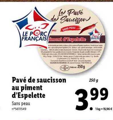 pavé de saucisson au piment d'espelette
