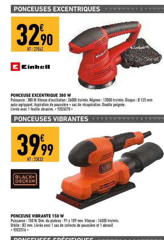 ponceuse excentrique 3800 w einhell, ponceuse vibrante 150 w black + decker