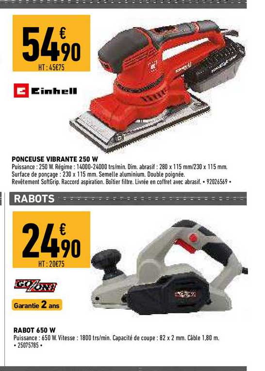 ponceuse vibrante 250 w einhell, rabot 650 w go-on!