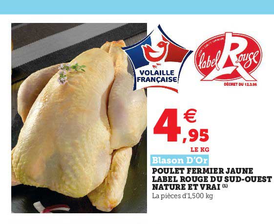 poulet fermier jaune label rouge du sud-ouest nature et vrai blason d'or