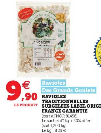 ravioles traditionnelles surgelées label origine france gatantie ravioles des grands goulets