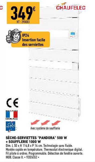 Sèche-serviettes "pandora" 500 W + Soufflerie 1000 W