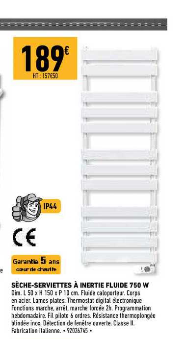 sèche-serviettes à inertie fluide 750 w