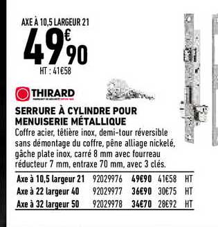 serrure à cylindre pour menuiserie métallique thirard