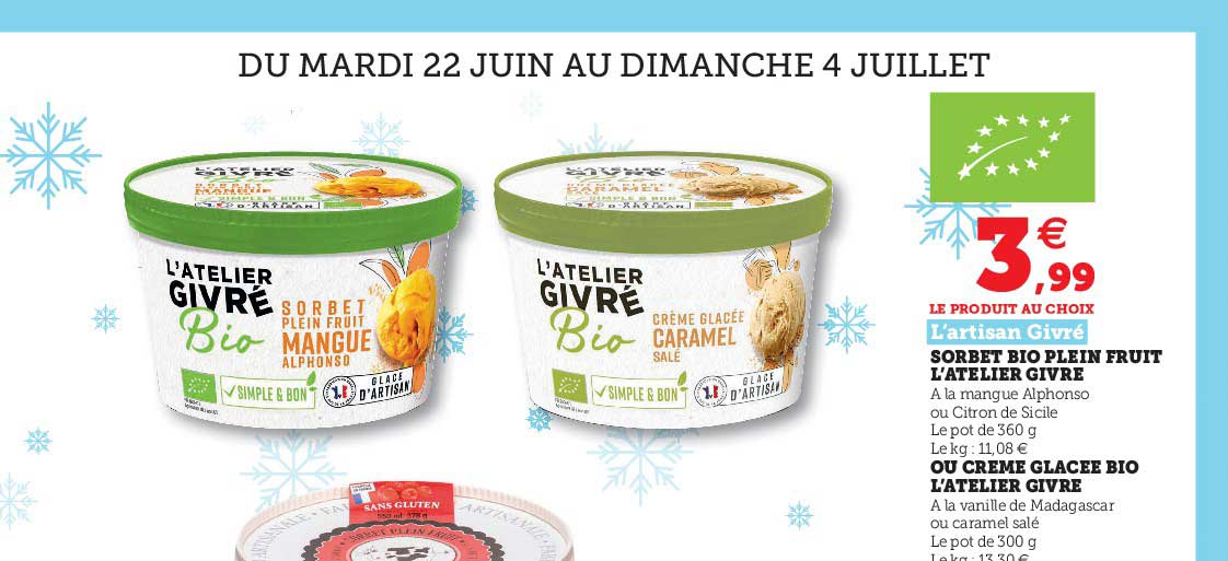 sorbet bio plein fruit l'atelier givré ou crème glacée bio l'atelier givré