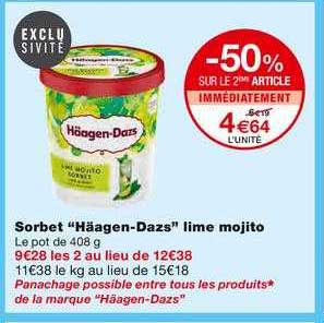 sorbet häagen-dazs lime mojito -50% sur le 2ème article immédiatement