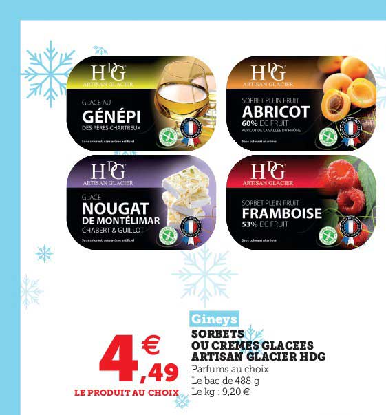 sorbets ou crèmes glacées artisan glacier hdg gineys