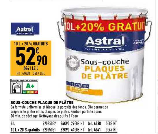 sous-couche plaque de plâtre astral