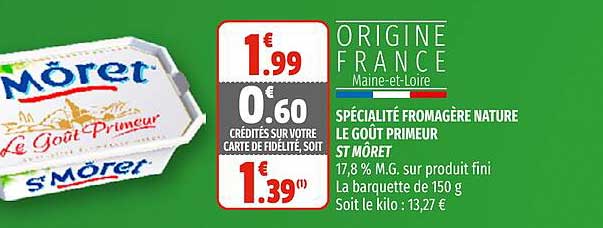 Spécialité Fromagère Nature Le Goût Primeur St Môret