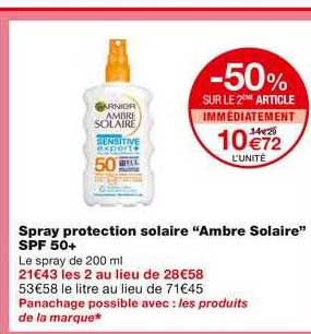 spray protection solaire "ambre solaire" spf 50+