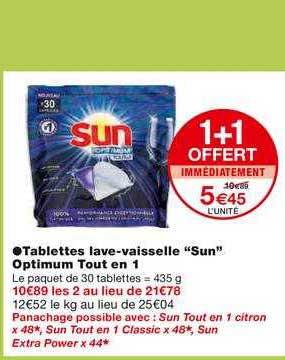 tablettes lave-vaisselle sun optimum tout en 1 1+1 offert immédiatement