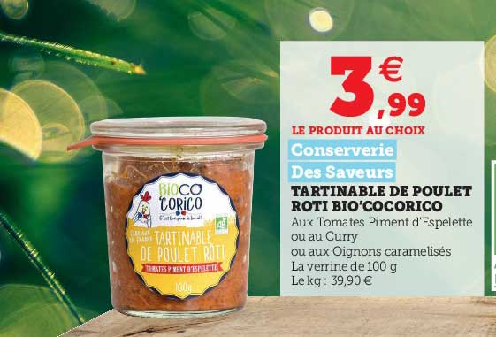 tartinable de poulet rôti bio'cocorico conserverie des saveurs