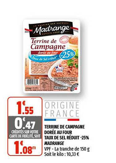 terrine de campagne dorée au four taux de sel réduit -25% madrange