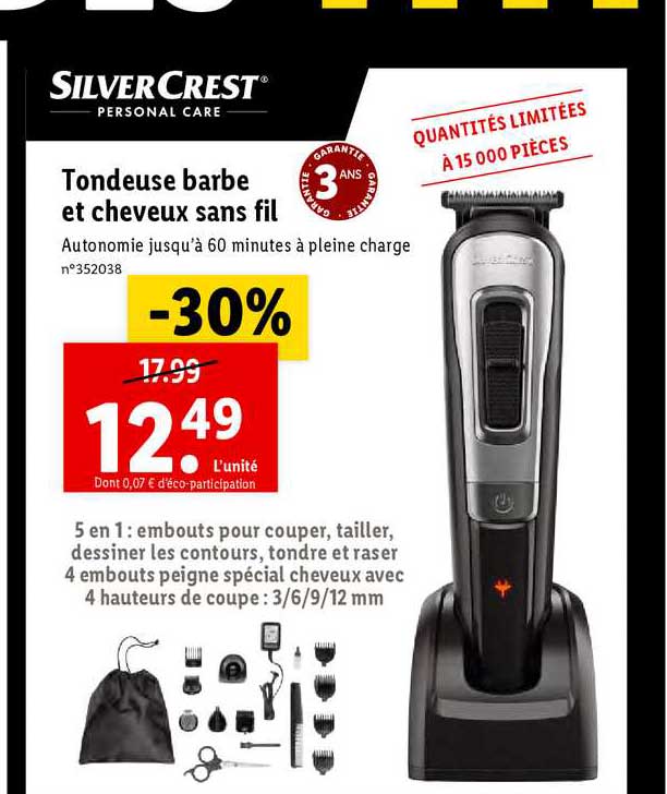 tondeuse barbe et cheveux sans fil silver crest