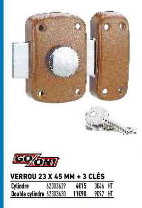 verrou 23 x 45 mm + 3 clés go-on!