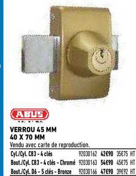 verrou 45 mm 40 x 70 mm abus