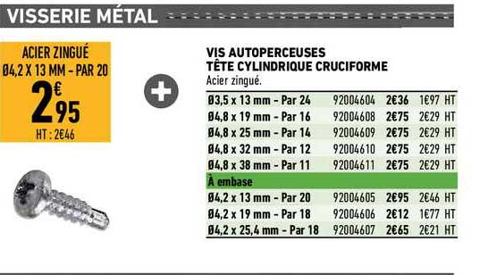 vis auto perceuses tête cylindrique cruciforme