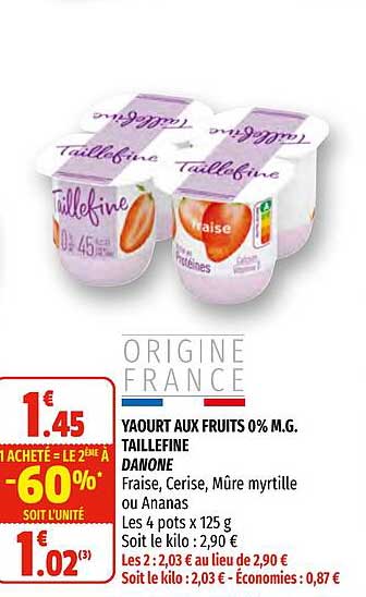 yaourt aux fruits 0% m.g. taillefine danone