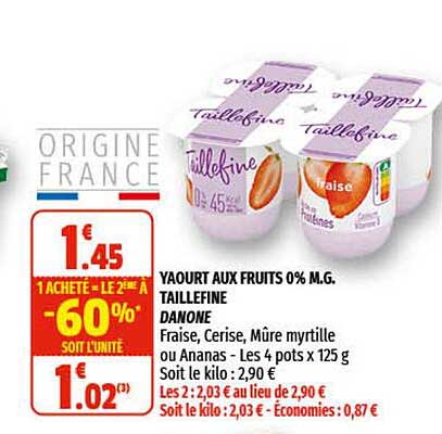 yaourt aux fruits 0% m.g. taillefine danone