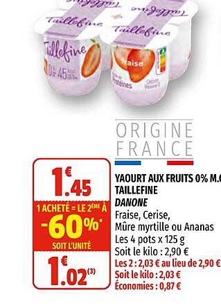 yaourt aux frutis 0% m.g. taillefine danone