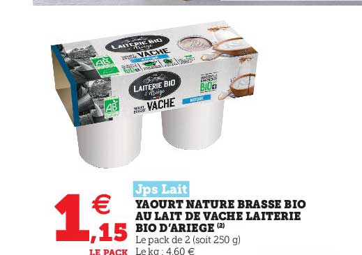 yaourt nature brassé bio au lait de vache laiterie bio d'ariège jps lait