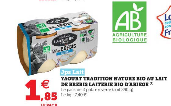 yaourt tradition nature bio au lait de brebis laiterie bio d'ariège jps lait