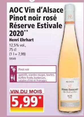 aoc vin d'alsace pinot noir rosé réserve estivale 2020 henri ehrhart