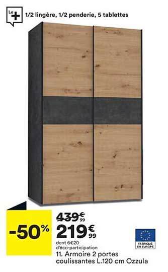 armoire 2 portes coulissantes l. 120cm ozzula