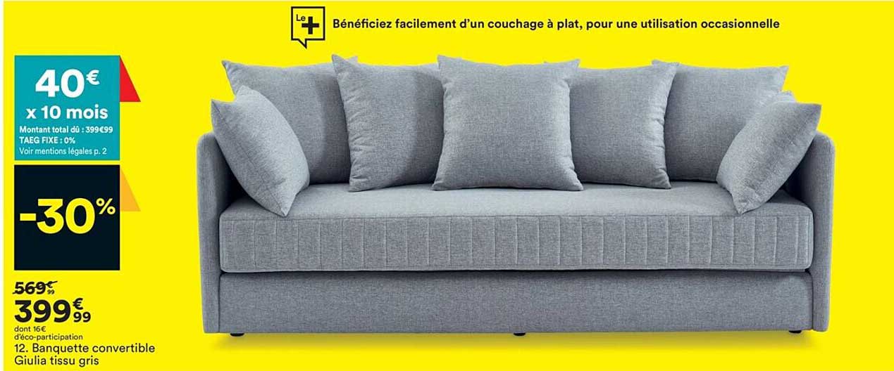 banquette convertible giulia tissu gris