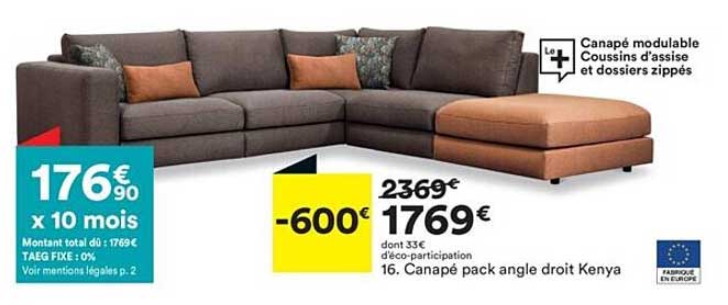 canapé pack angle droit kenya