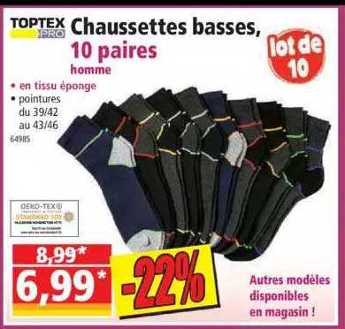 Chaussettes Basses, 10 Paires Homme Toptex Pro